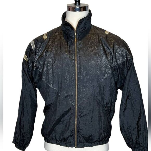 Vintage 80s Rock Creek Casuals Black & Gold Puffer Coat - L - Picture 1 of 8